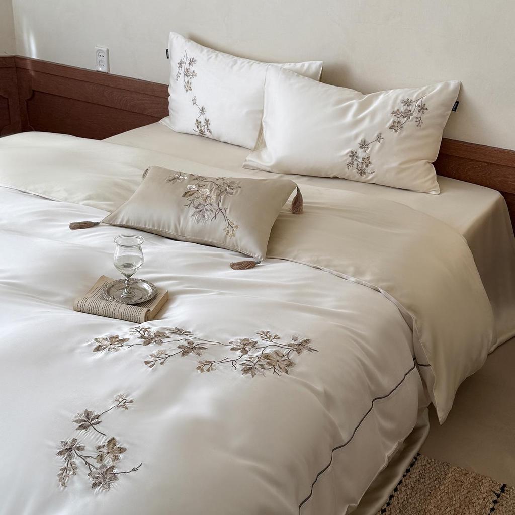 Spring/Summer High-End Lyocell Tencel Embroidery 4-Piece Cool Touch Bedding Set