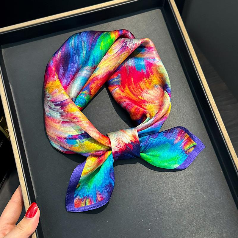 Hangzhou silk rainbow oil painting silk scarf shawl women s 100% mulberry silk silk scarf scarf 53cm square scarf 53*53cm