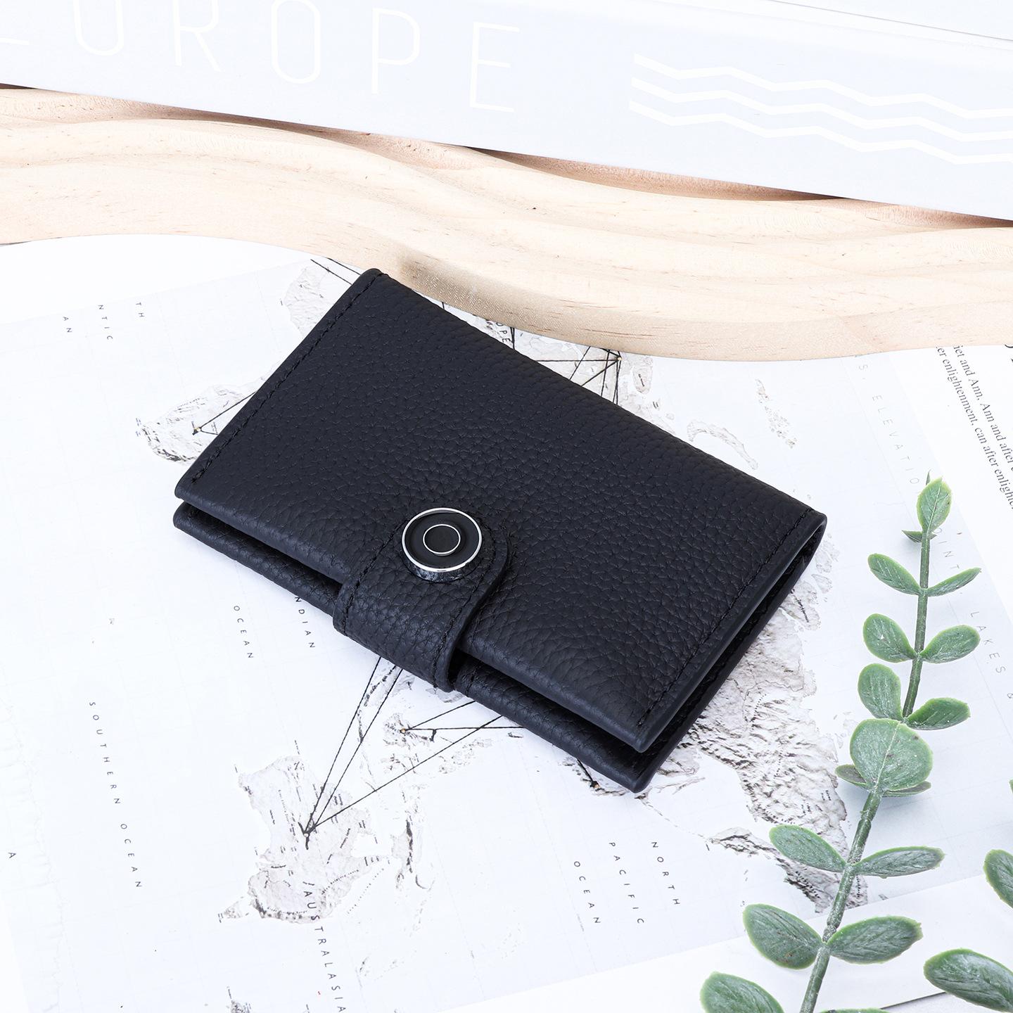 

Premium cow Leather Business Card Holder,Luxury Slim Card Wallet with Snap Closure, Multi-Card Slots card bag for Driver License чёрный