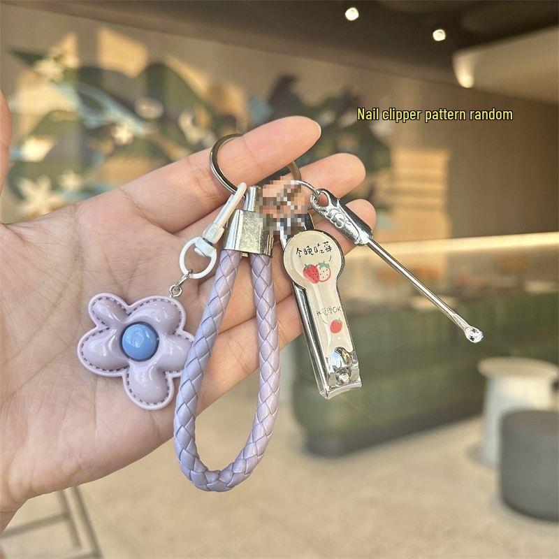 Dopamine Colorful Flower Keychain Set: Girlish Heart Charm, Nail Clipper, Ear Pick Accessories
