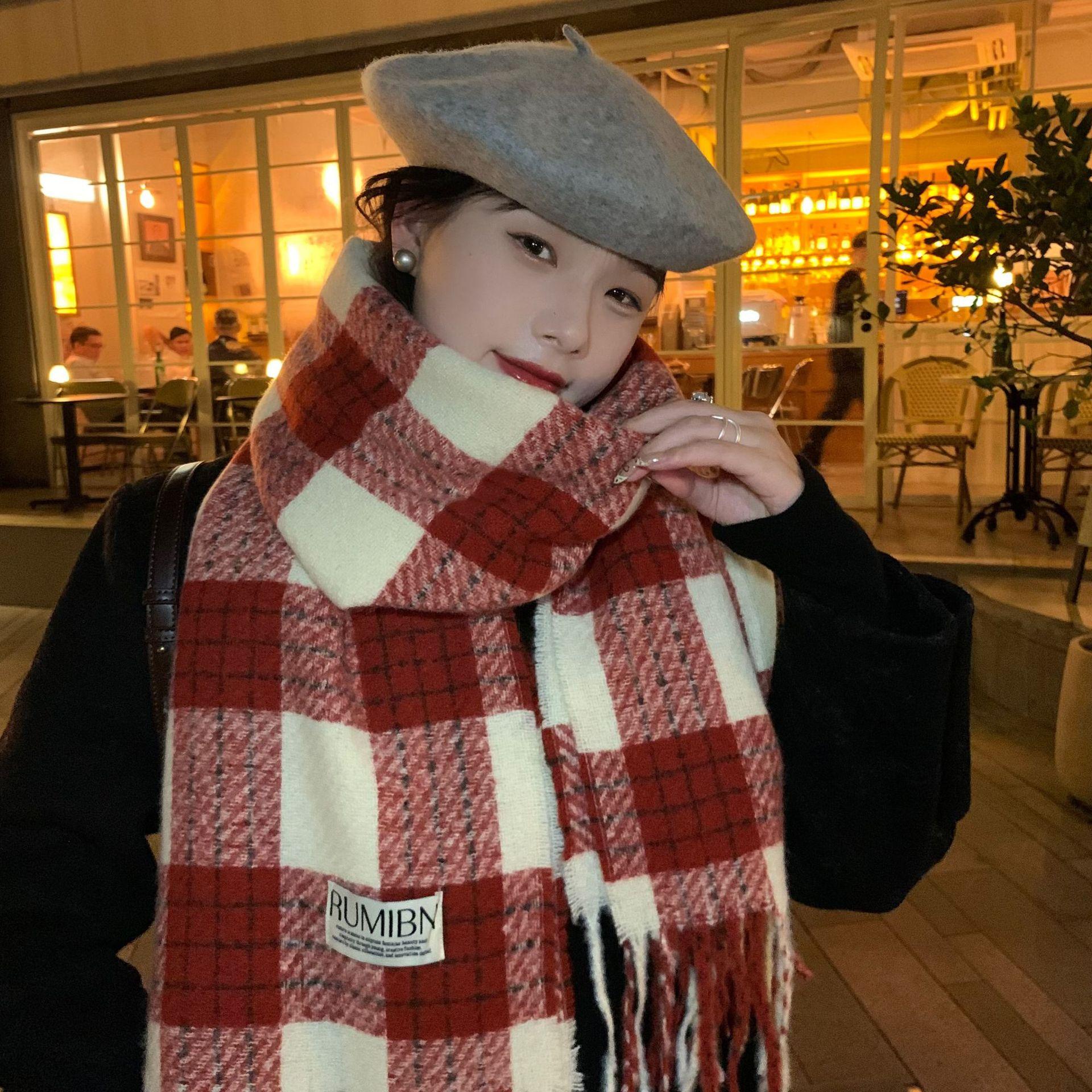 Red Plaid Scarf Women s Atmosphere Scarf Plush Shawl Outer Wear New High End Feel 70*180cm