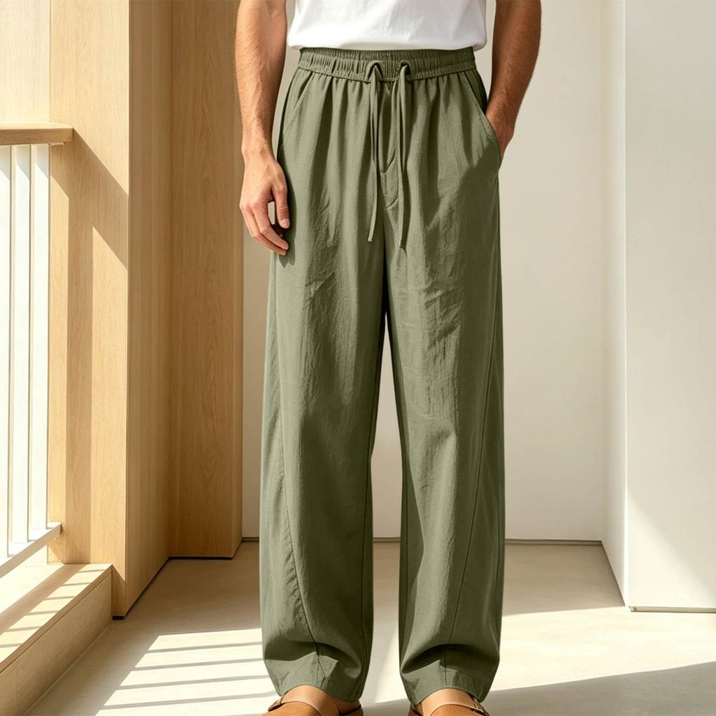 Men's Casual Wide Leg Pants, Loose Fit, Straight Leg, Color