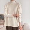 New Arrivals Open Run Women Boxy Fit Mock Neck Asymmetrical Gold Button Long Sle