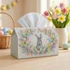 1pc Easter Decor Features an Artistic Watercolor Tissue Box Adorned with a Rabbit And Flower Wreath. This Pastel Napkin Storage Organizer Is Perfect F
