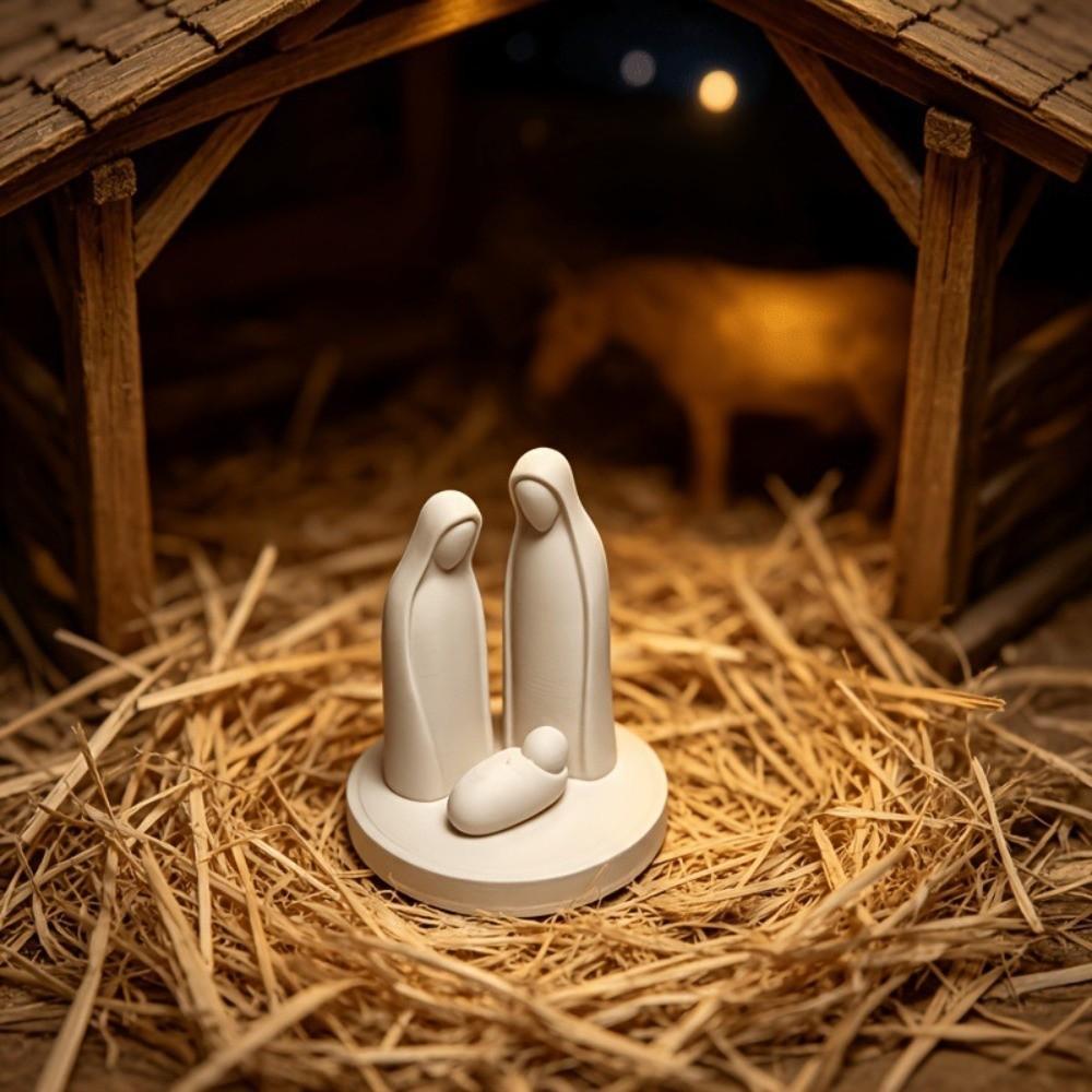 Minimalist Mini Nativity Scene Figurine 3D Printed Jesus Birth Sculpture Religious Gifts
