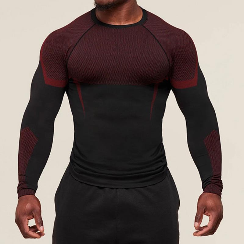 Men's Slim Fit Stretchy T-Shirt: Solid Color, Muscle-Enhancing, Short & Long Sleeve, Ideal for Training, Running, and Layering in Summer.