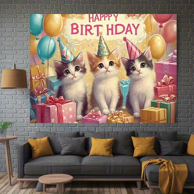 Party Backdrop Kittens Adorable Trio Balloons Festive Celebrations Photo Booth Decor Birthday Party Decor