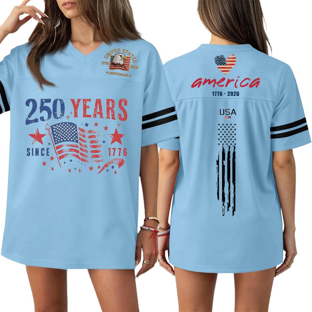 Women's Casual Fashion V-Neck Sports Independence Day Print Short Sleeve Sports T-Shirt Top