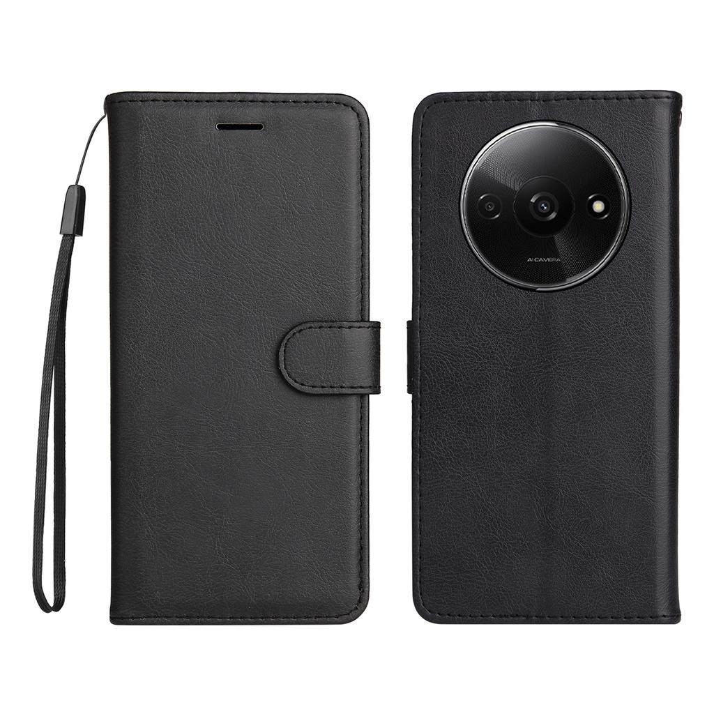 For Xiaomi Redmi A3 4G 4G/Poco C61 4G Case Solid Color Leather Mobile Cover Wallet Stand with Strap