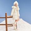 Xiangying Women's Beige Mid-Length Down Jacket with Large Fur Collar
