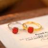 Banyan Tree S925 Silver Cinnabar Red Ring: Retro Chinese Luxury Hollow Design for Women
