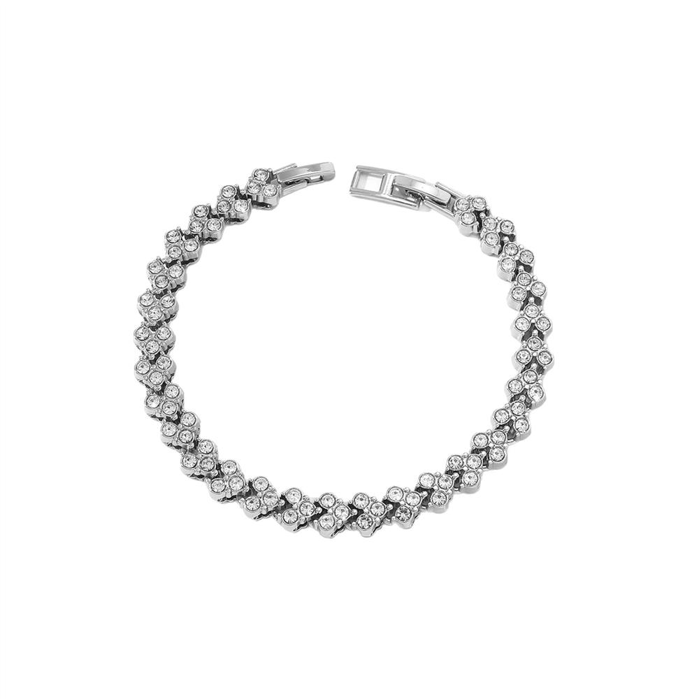 New European American Trendy Heart-Shaped Three-Diamond Double Clasp Zinc Alloy Chain Diamond-Studded Unisex Creative Niche