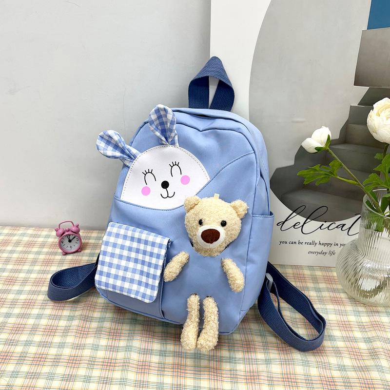 23x10x31cm Purple Kindergarten Children's Backpack Green Cub Stuffed Toy Rucksack Light Cute Rabbit Cartoon Girl Adjustable Shoulder Strap Knapsack