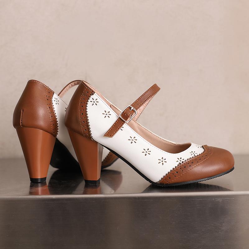 Damen High Heels Einzelne Schuhe Frühling und Sommer Neu Bequem Dicke Ferse Große Größe Leichte Mund Schnalle Niedrige Schuhe