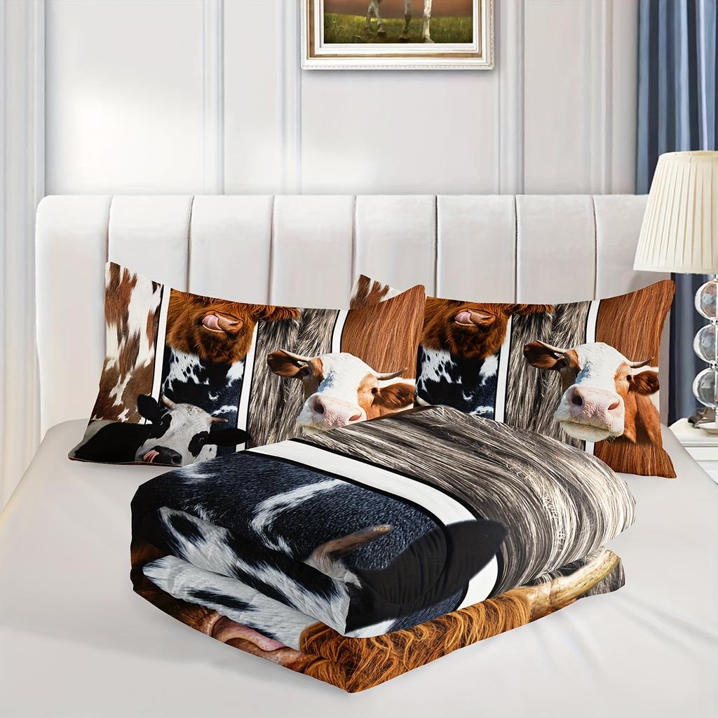 Comforter 3Pcs Modern Fashion Bed Set (1 * + 2* Without Core) Farmhouse Cow 3D Print Bedding Set Soft Comfortable