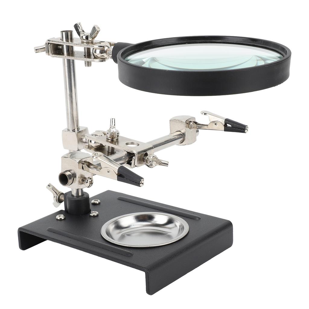 6X Magnifier with Auxiliary Clip Magnifying Glass Holder Third Hand Soldering Station for DIY Electronics and Repair
