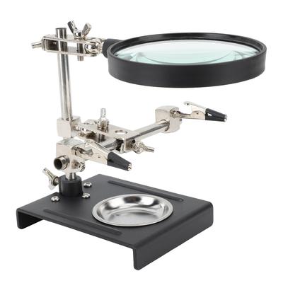 6X Magnifier with Auxiliary Clip Magnifying Glass Holder Third Hand Soldering Station for DIY Electronics and Repair