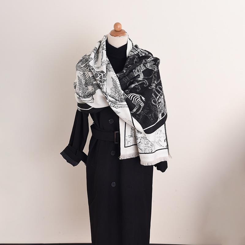 Imitation cashmere niche trendy cool African style printed scarf women's high sense autumn and winter travel fashion warm shawl