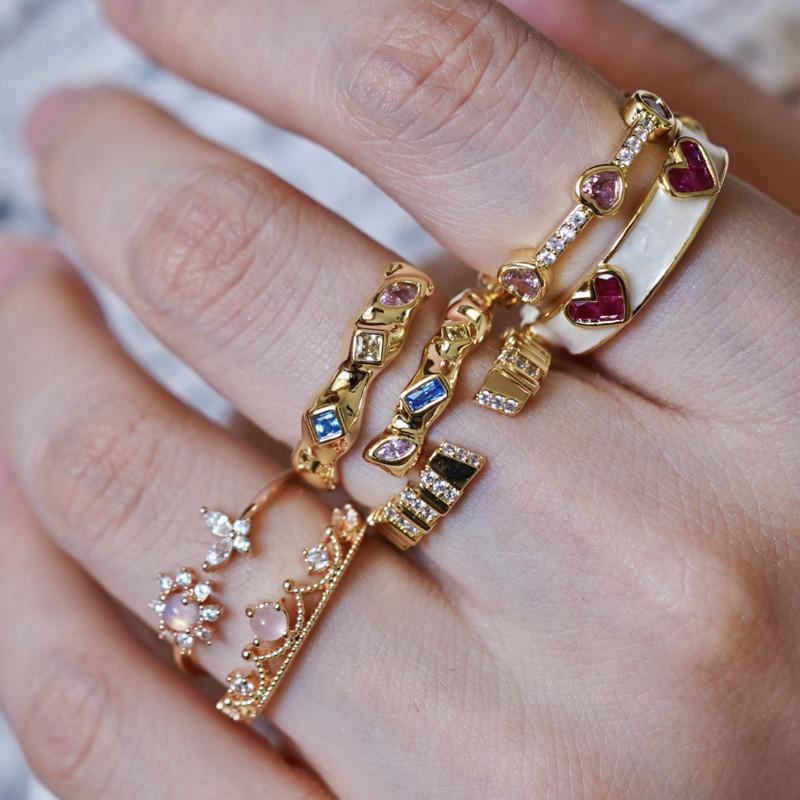 Trendy Rainbow Colored Adjustable Open Ring For Women With Geometric Design And High-end Aesthetic