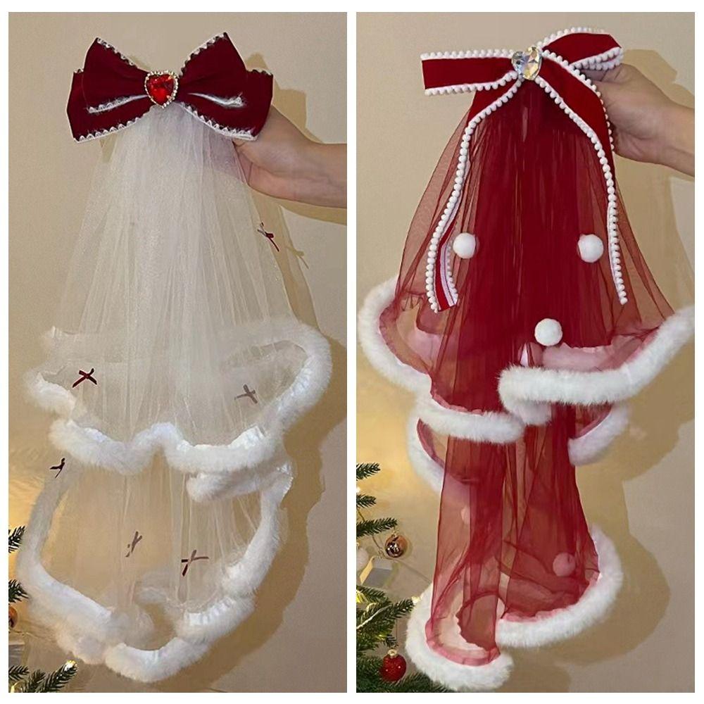 Bowknot Wedding Veil Heart Bridal Headdress Beautiful Long Velvet Bow Veil Wedding
