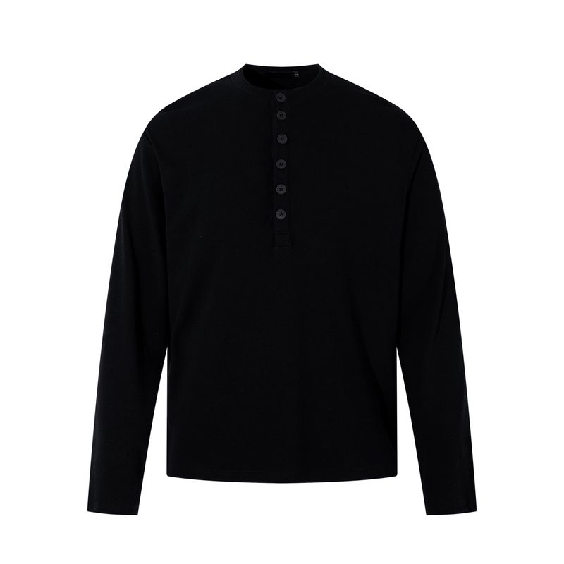 Kisko Simple American-Style Henry Collar Commuter Cleanfit Long-Sleeve T-Shirt for Men and Women, High-End Casual Base Layer Top