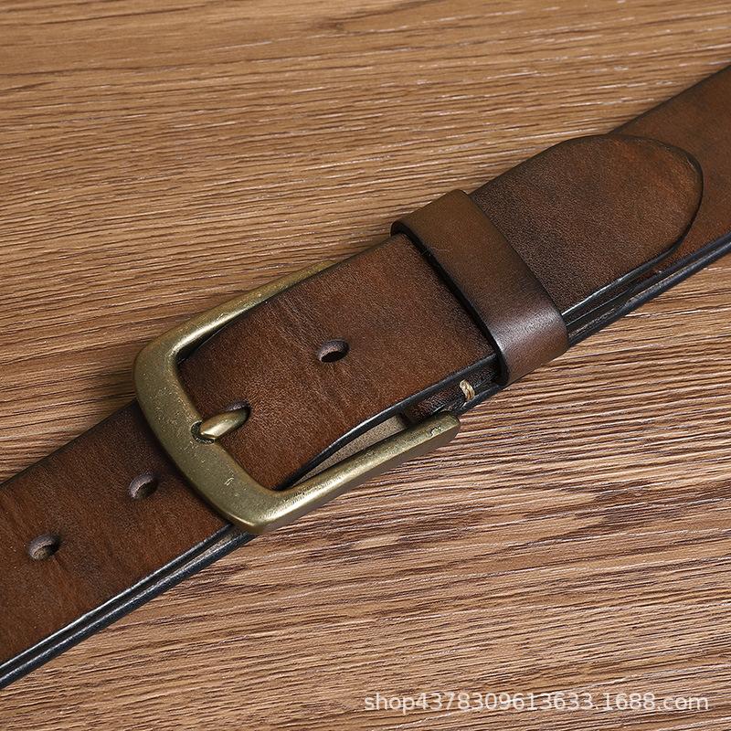 Personalized Fashion Trend Contrasting Spot Belt Men's Genuine Leather Needle Buckle Layer Cowhide Retro Pure Copper Denim Belt