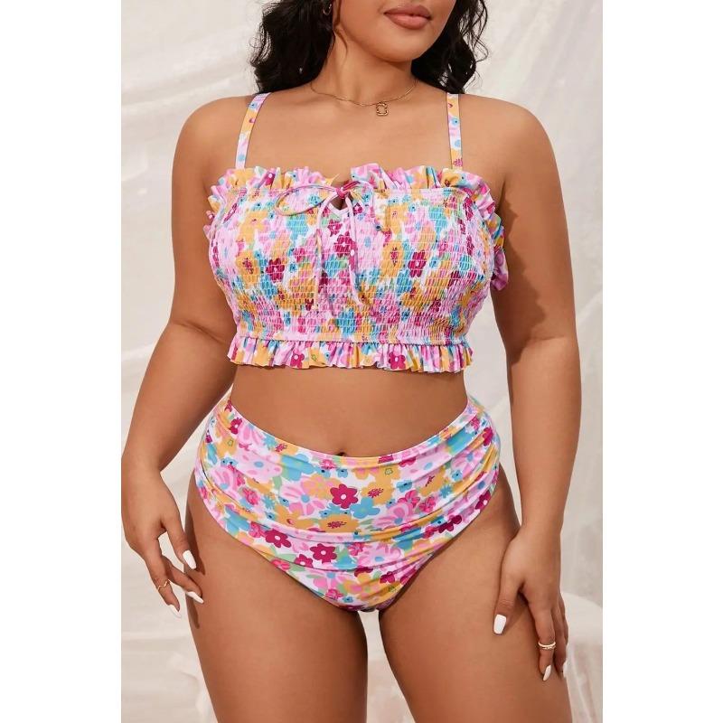 2025 Print 2 Piece Plus Size Bikini Women Verge Strapped Large Swimsuit High Waist Lady Swimwear Beach Chubby Curvy Bathing Suit