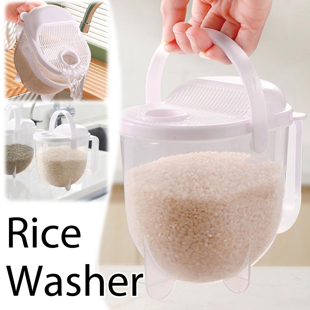 Rice Washer Kitchen Colanders Strainer Bowl With Lid Multifunctional Plastic Washer Rice Washing Kitchen Tools
