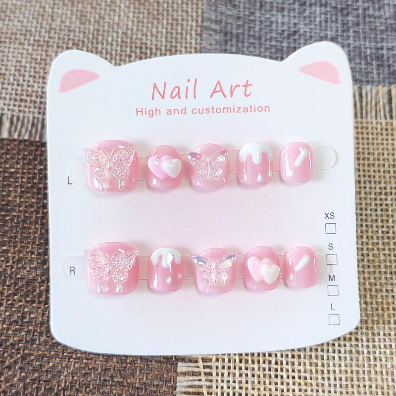 Handmade Love Heart Butterfly Kids' Wearable Nail Art Stickers for Ages 3-12