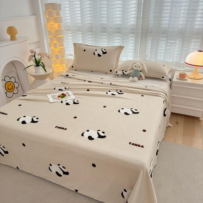 3Pcs Botanical Floral Style Bed Sheet Set Flannel Bed Sheets for Fall and Winter Luxury Super Soft Cozy Queen Size Bedding Set