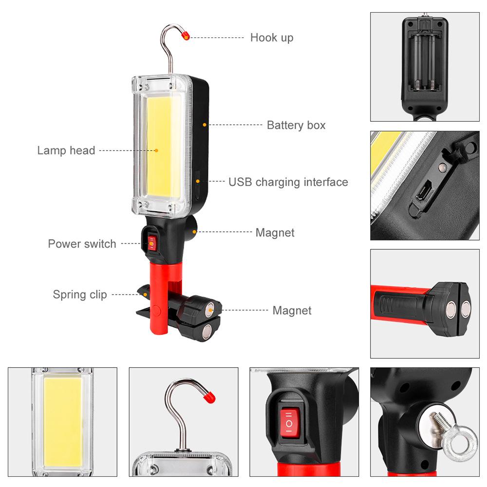 COB Work Light Maintenance Lights USB Charge Handheld Lamp Magnetic Adsorption Portable Flashlight Outdoors Camping Light