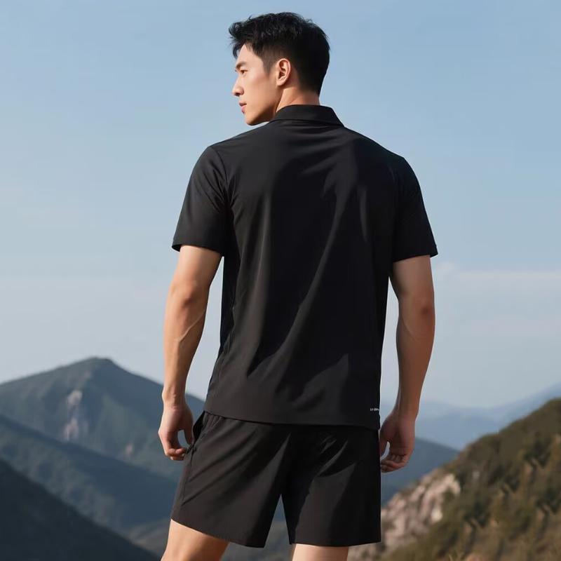 Li Ning Comfortable Simple Short Sleeve Quick Dry Fashion Shorts Casual Sports Suit Unisex suit AWBV129-1
