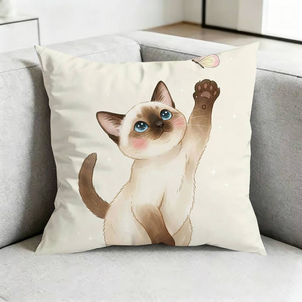 Cute SiameseE CCat Square DoubleSided printed Pillow Case Bedroom Bedside Pillow Sofa Cushion Cover Gift