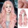 Elegant Long Wavy Curly Wig Middle Part Cosplay Lolita Wigs Pink Synthetic Wigs Halloween