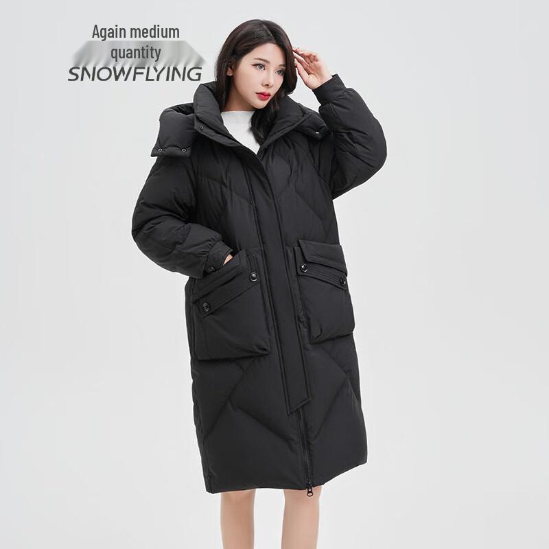 SNOWFLYING Women's Mid-Length Thick Duck Down Jacket with Detachable Hood