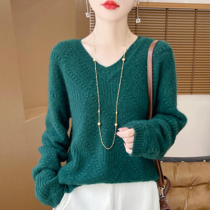 Women's Cashmere Sweater Qinghe Cashmere 30% Cashmere 70% Wool Autumn and Winter Pullover Warm and Fashionable