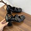 Retro Style Square Head Buckle Mary Jane Shoes Girl 2025 Summer New Skirt Fairy Style Mary Jane Shallow Mouth Single Shoes Tide