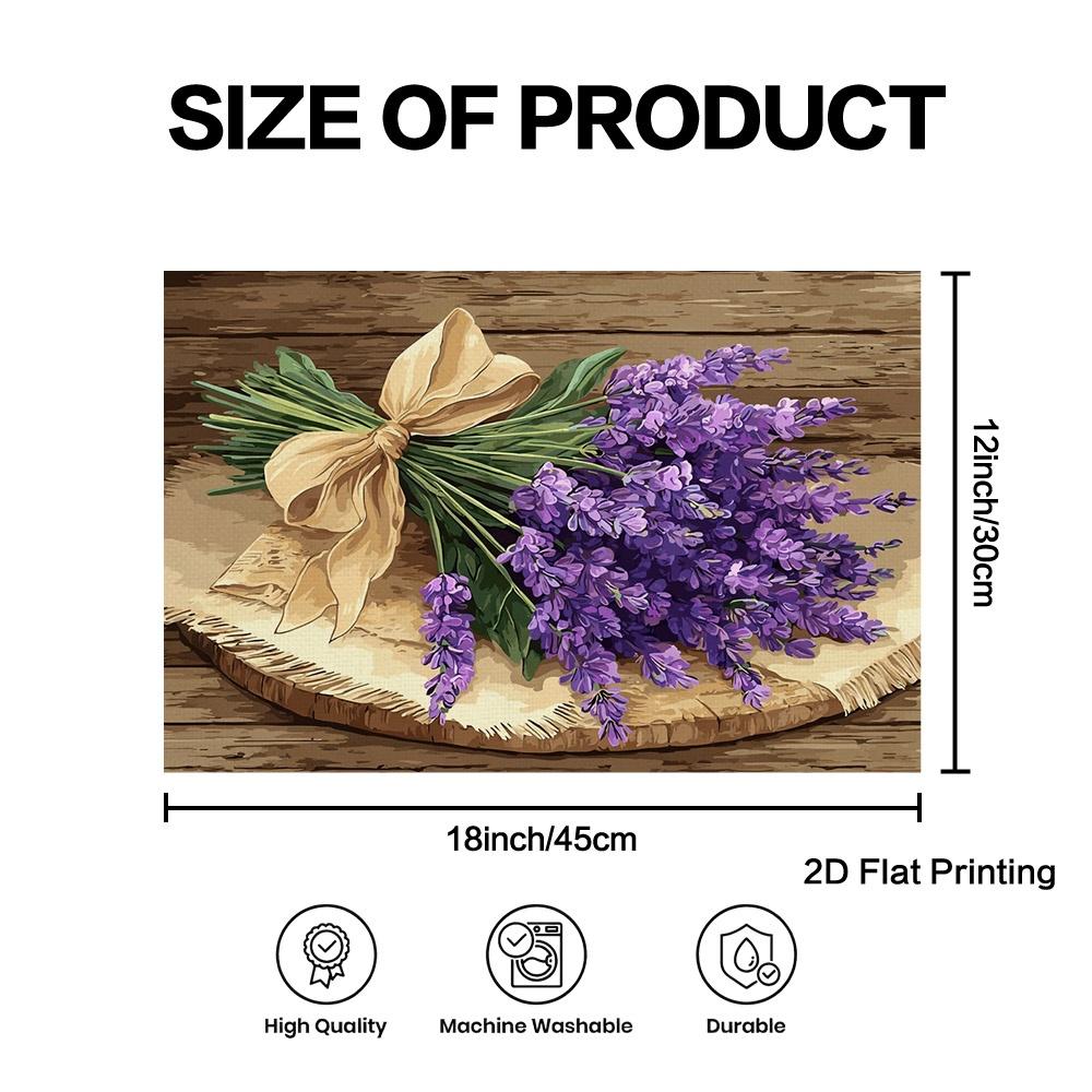 (2D Flat) 4pcs/6pcs Lavender Bouquet On Wood Place Mats, Kitchen Table Mat Sleek Dining Decor, Daily Dine, Kitchen Accent Dinner
