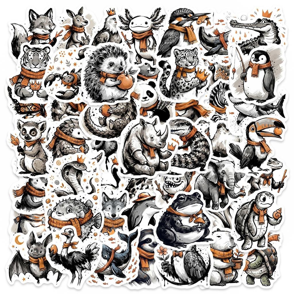50 Retro Forest Small Animal Stickers Hand-Painted Wind Waterproof Hand Account Material Decorative Waterproof Sticker