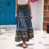 Damen Elastischer Bund Maxi-Rock Lockerer Sitz Boho Bedruckter Langer Rock Stufig RAYON 100% Strandurlaub Fließender Midi-Rock