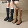 Augustine Boots New Autumn Tall British Style Black Knight Boots Retro Pile Boots