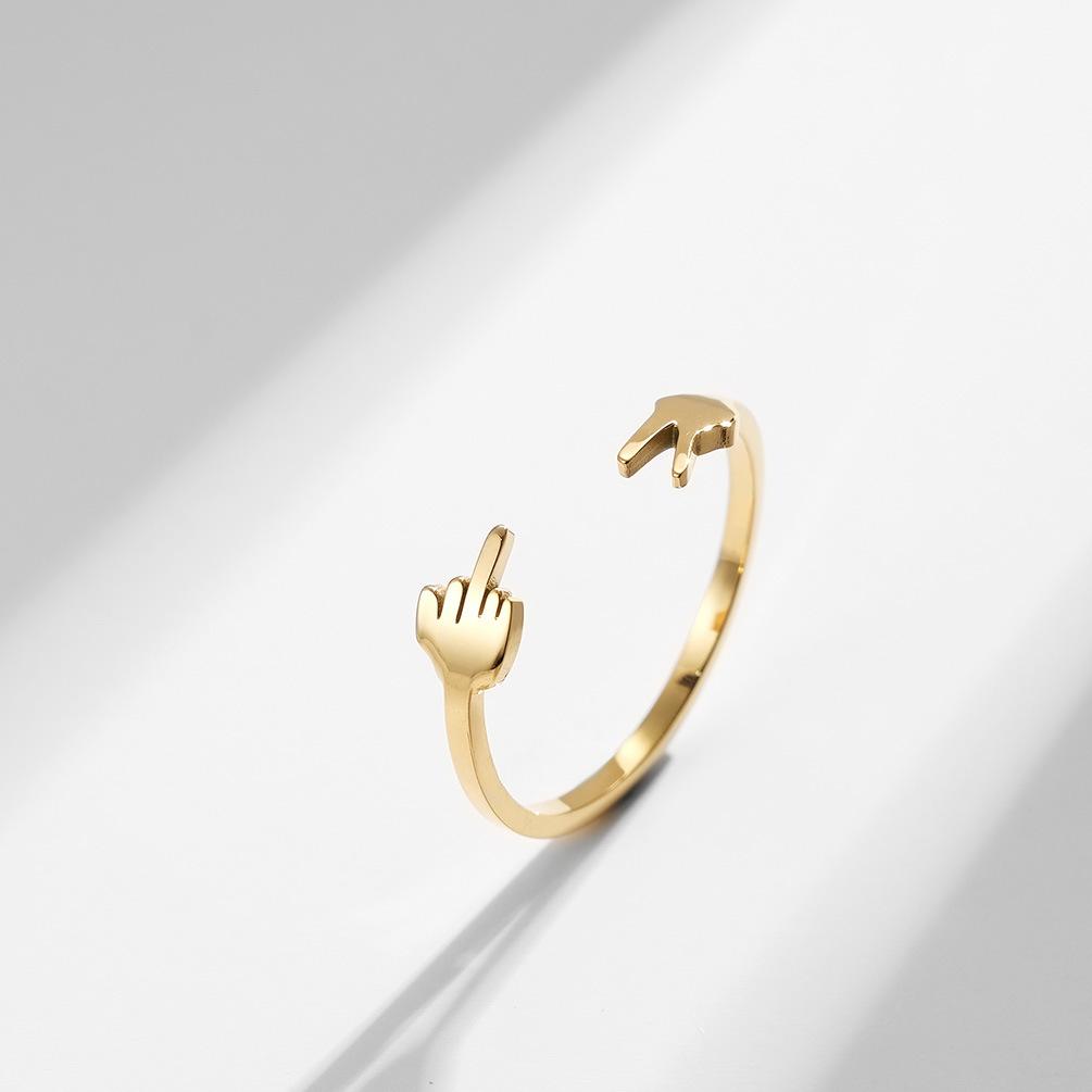 New V Shaped Scissor Hand, Vertical Middle Finger Titanium Steel Ring Niche and Personalized Dressing Accessories