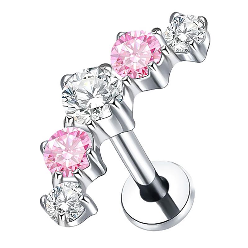 2Pcs Titanium 5 Cz Cluster Climber Stud Earrings 16G Daith Helix Tragus Cartilage Lobe Piercings Flatback Labret Stud Jewelry