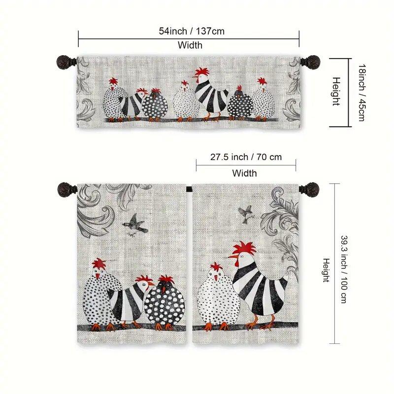 2 Bucăți - Perdele imprimate cu model abstract de pui cu buline retro, decorațiuni pentru ferestre, decorațiuni pentru casă, decorațiuni pentru cameră