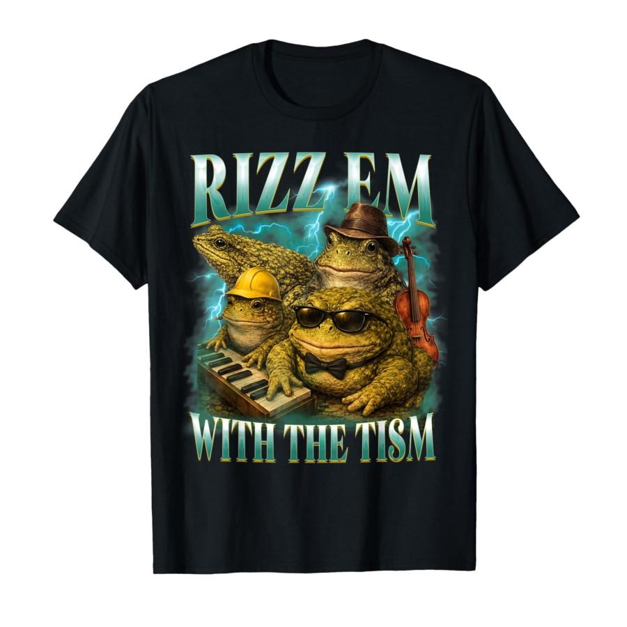 Funny Frog Meme Rizz ’Em with The Tism Vintage Frog Graphic T-shirt For Men Women 100% Cotton T Shirts Short Sleeve Tops 0123... S разноцветный