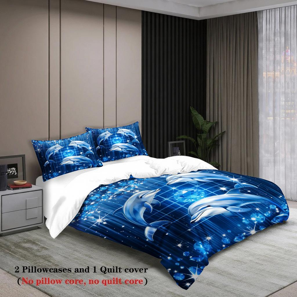 Dolphin Print Bedding Set Blue Ocean Dolphin Pattern Bedding With Duvet Cover  Pillowcases For Bedroom