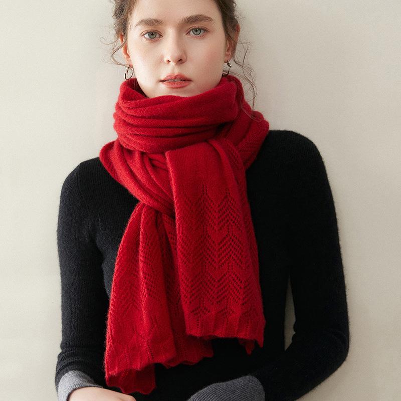 Women's 100% Pure Cashmere Hollow Knitted Scarf - Warm & Fashionable for Autumn/Winter