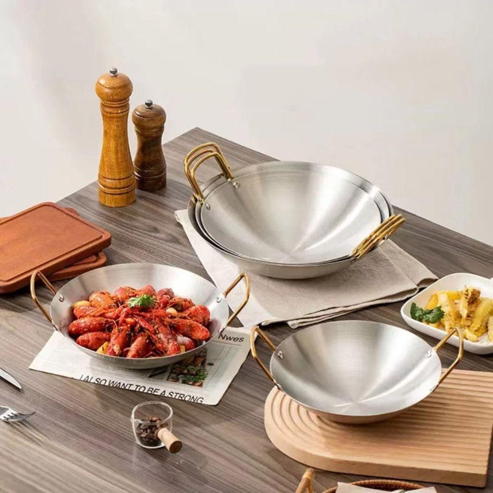 With Two Golden Handles Saucepan Round Bottom Soup Pan Household Dry Pots  Ramen