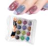 12 Colors Metallic Mirror Nail Powder Iridescent Laser High Glossy with 10 Paint Brush Manicure