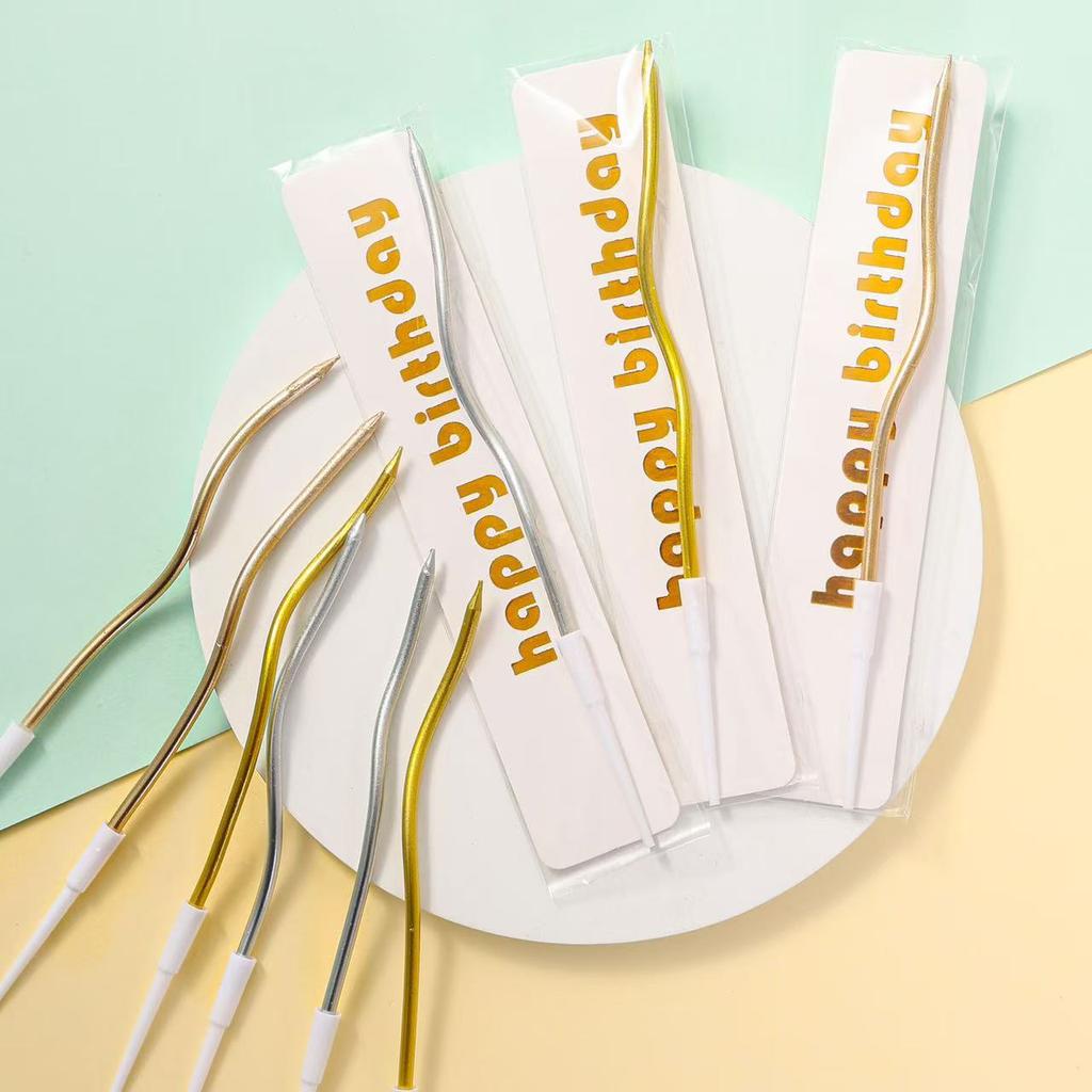 Candle Single Pencil Bend Wax Independent Packaging Gold Plated Silver Single Curve Candle Holiday Cake Decoration